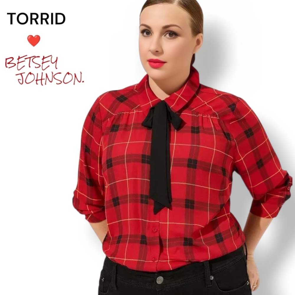 Torrid limited edition Betsey Johnson red plaid blouse